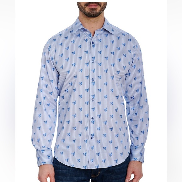 NWT Robert Graham Hockney Skull-Print Button-Down Shirt in Blue  Size XL - Picture 2 of 16